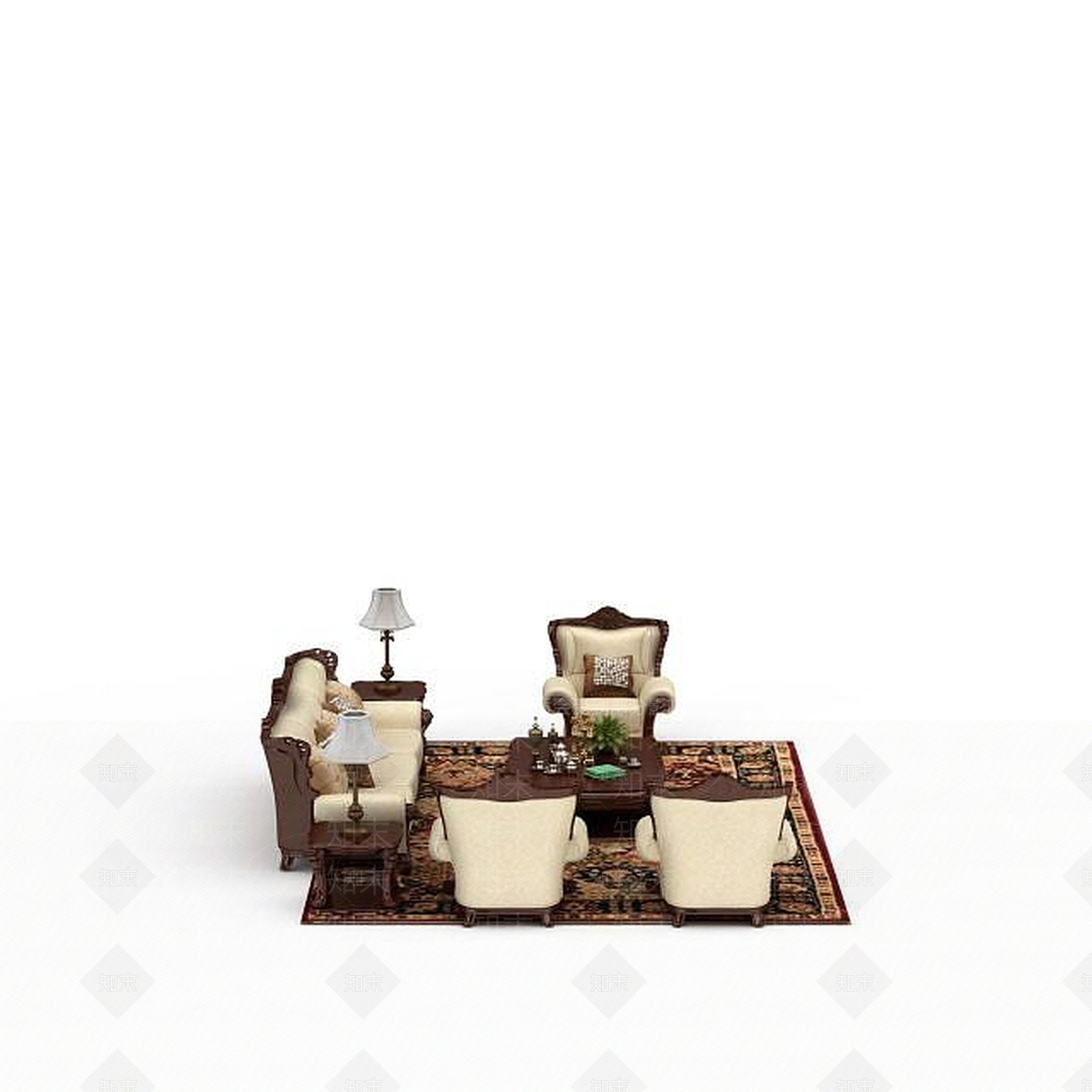 中式风格沙发组合3D模型下载【ID:1198229409】
