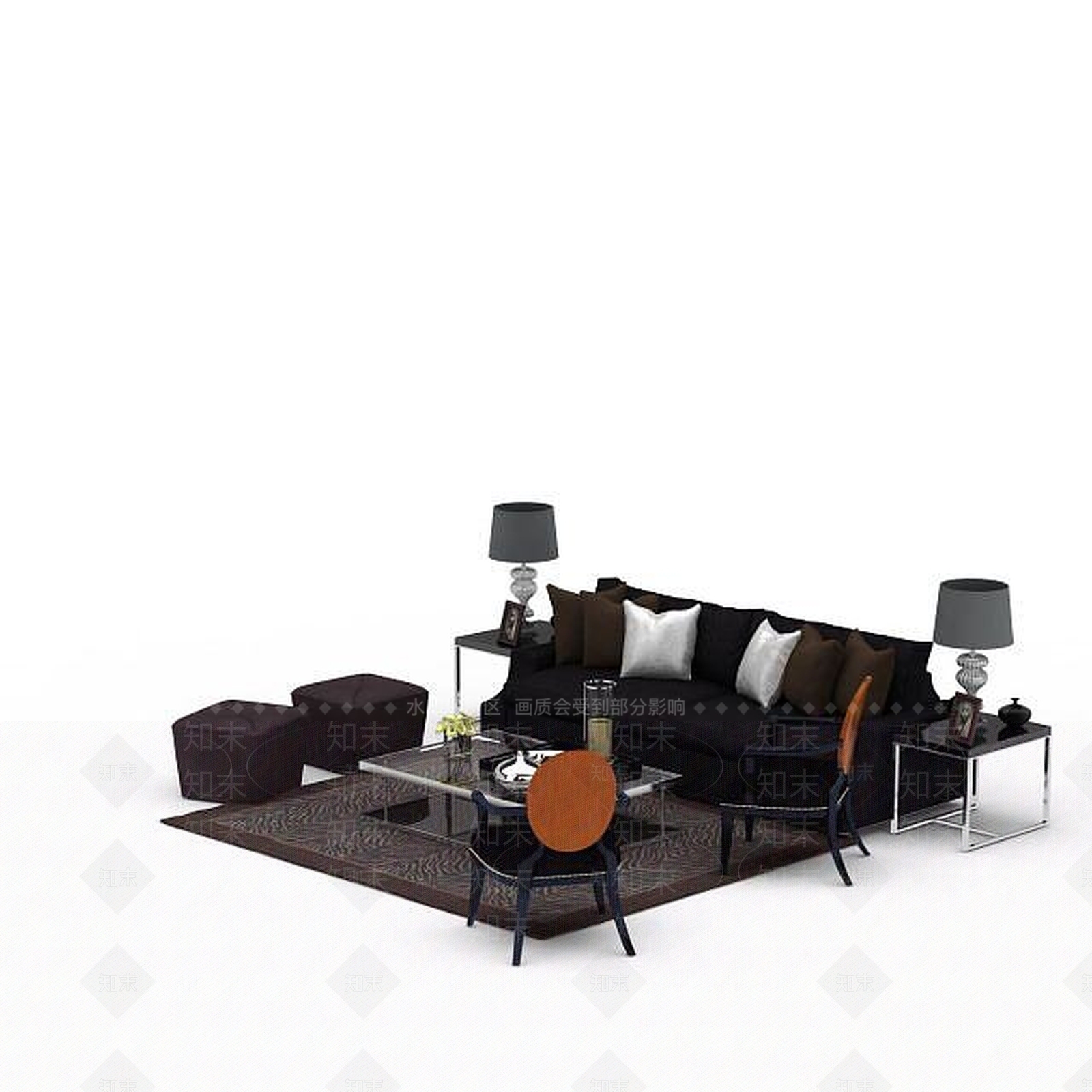 现代布艺休闲沙发3D模型下载【ID:1198230410】