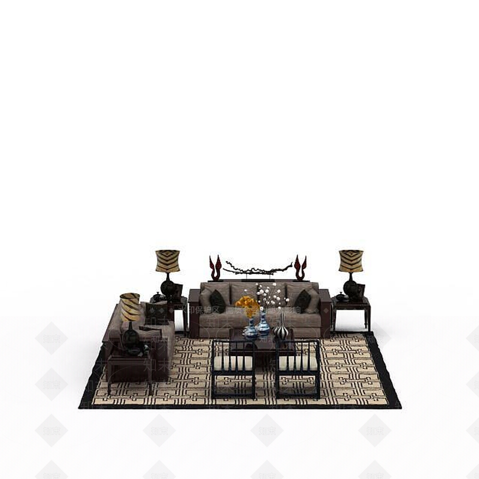 中式风格沙发组合3D模型下载【ID:1198230884】