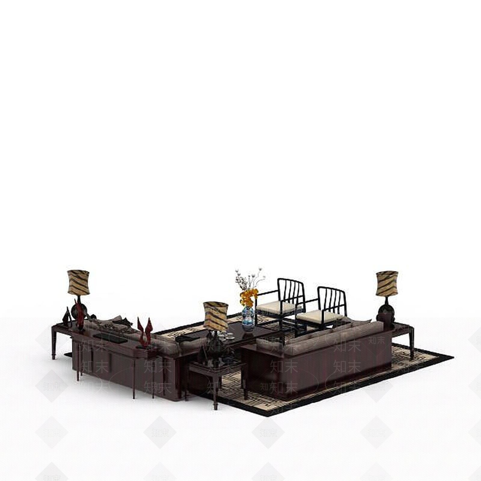 中式风格沙发组合3D模型下载【ID:1198230884】