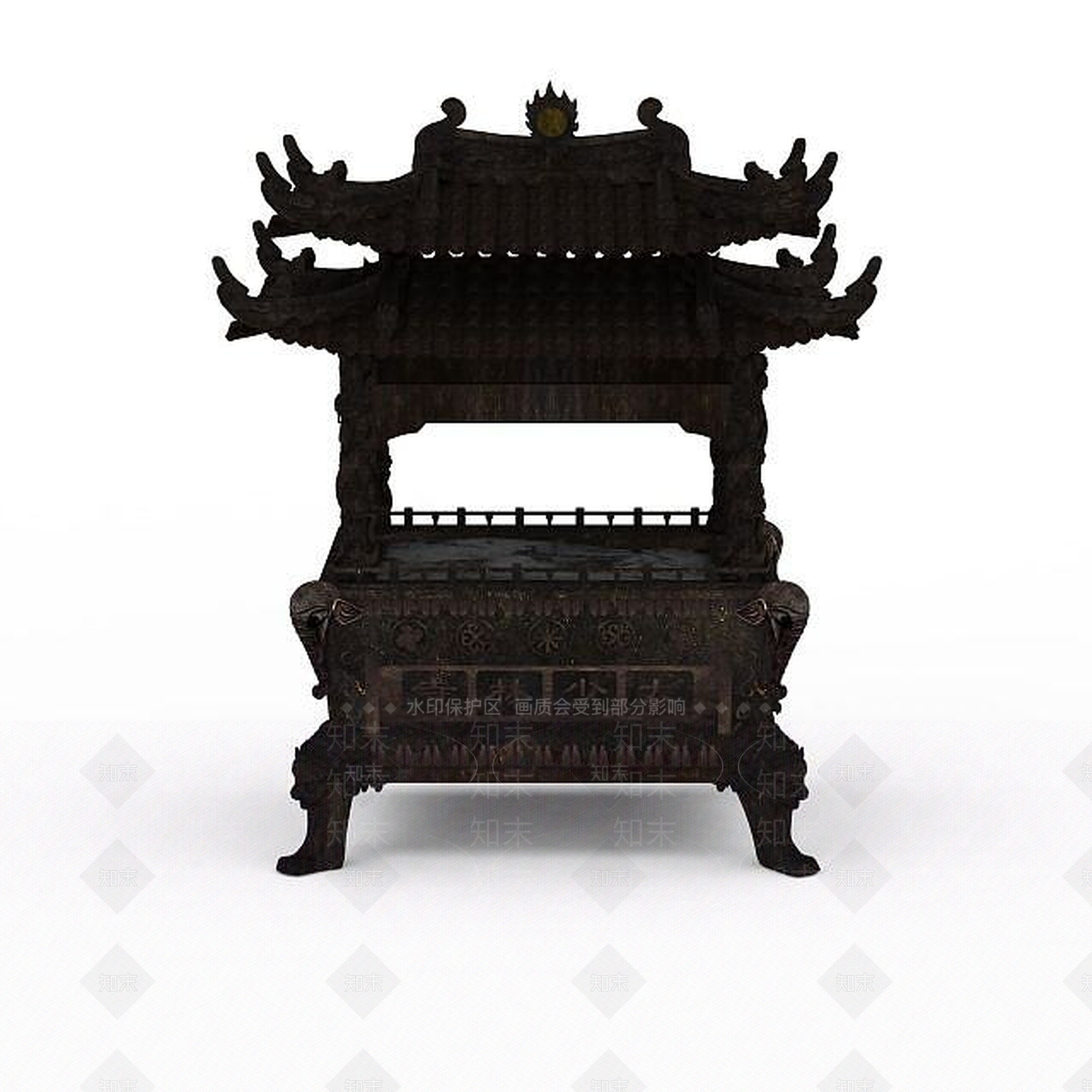 现代古宫铜香炉雕塑3D模型下载【ID:1198233662】