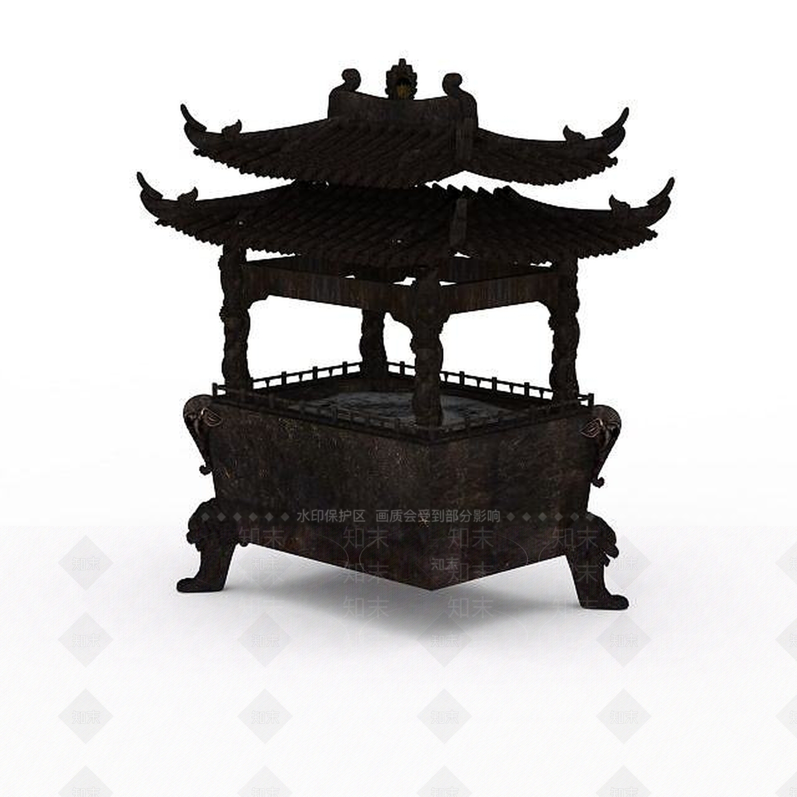现代古宫铜香炉雕塑3D模型下载【ID:1198233662】