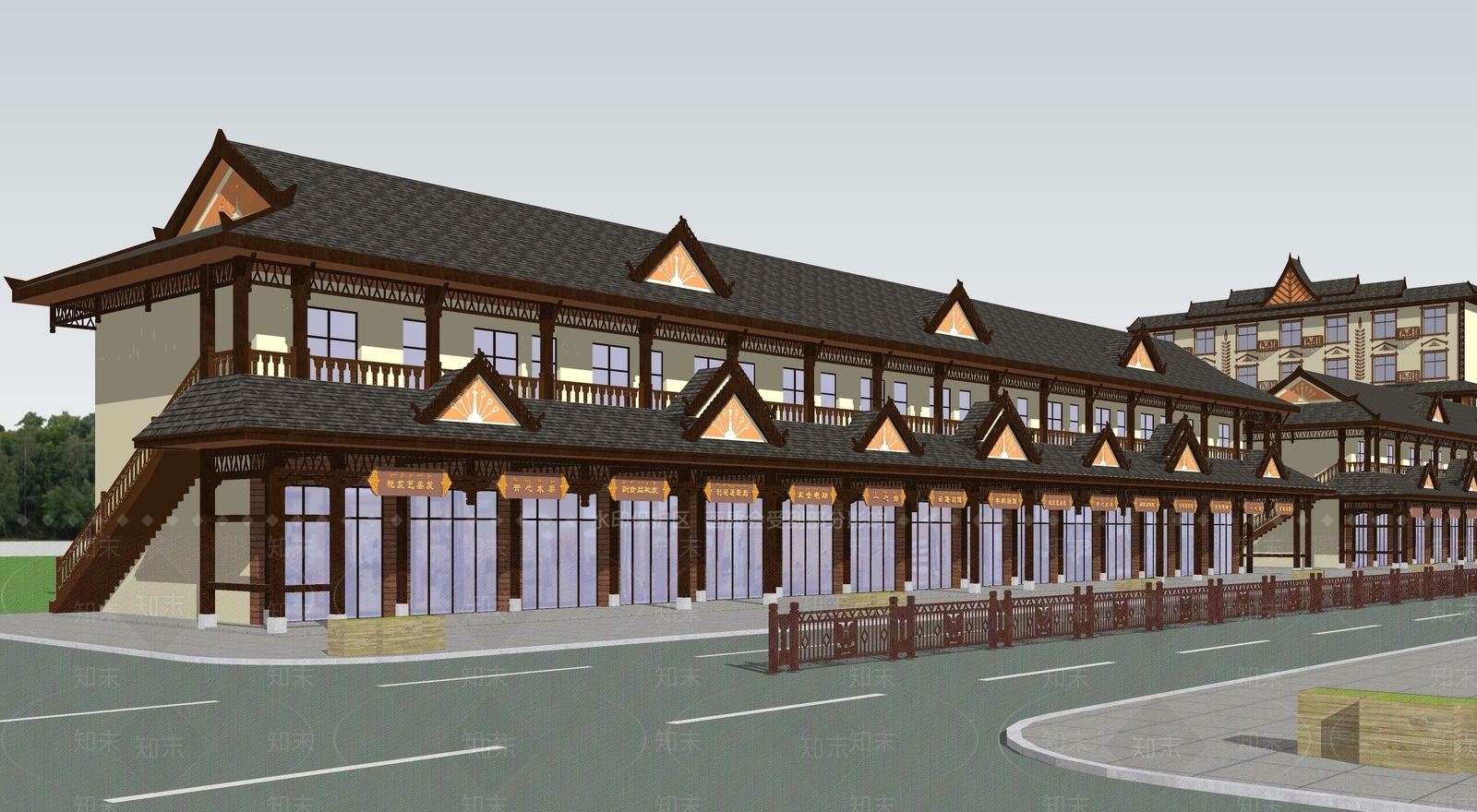 现代中古古建筑SU模型下载【ID:1198239306】