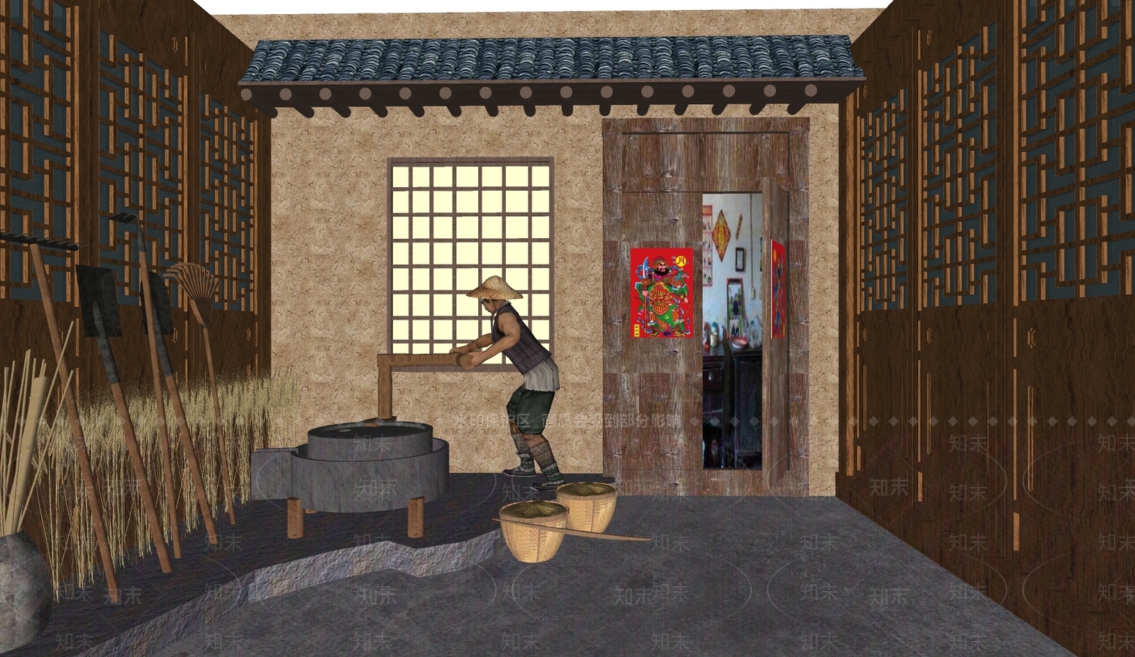 现代新中式入口大门SU模型下载【ID:1198242425】