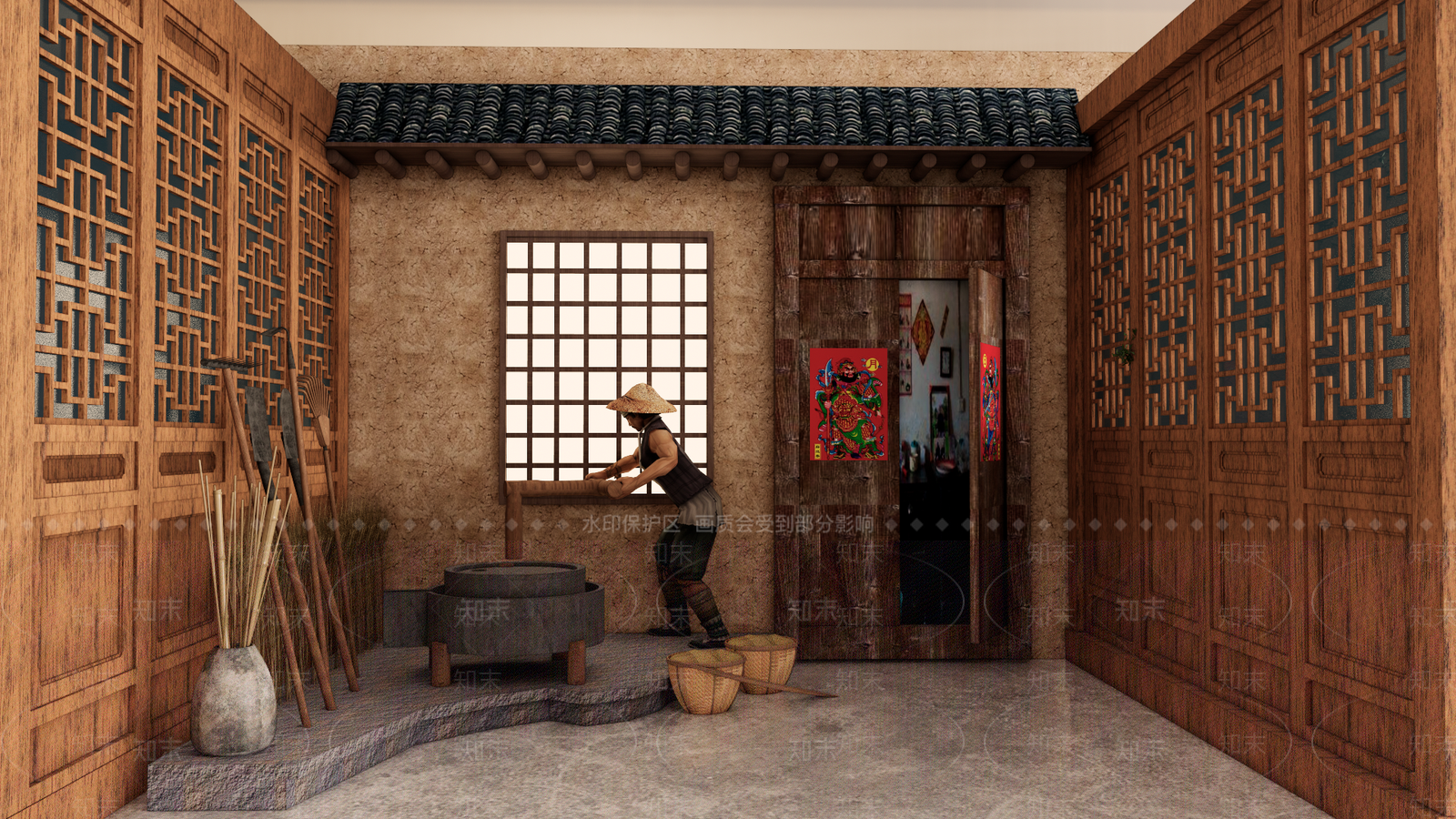 现代新中式入口大门SU模型下载【ID:1198242425】