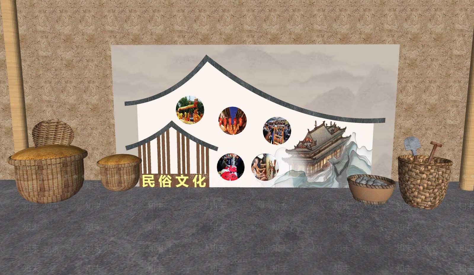新中式现代文化墙SU模型下载【ID:1198242754】