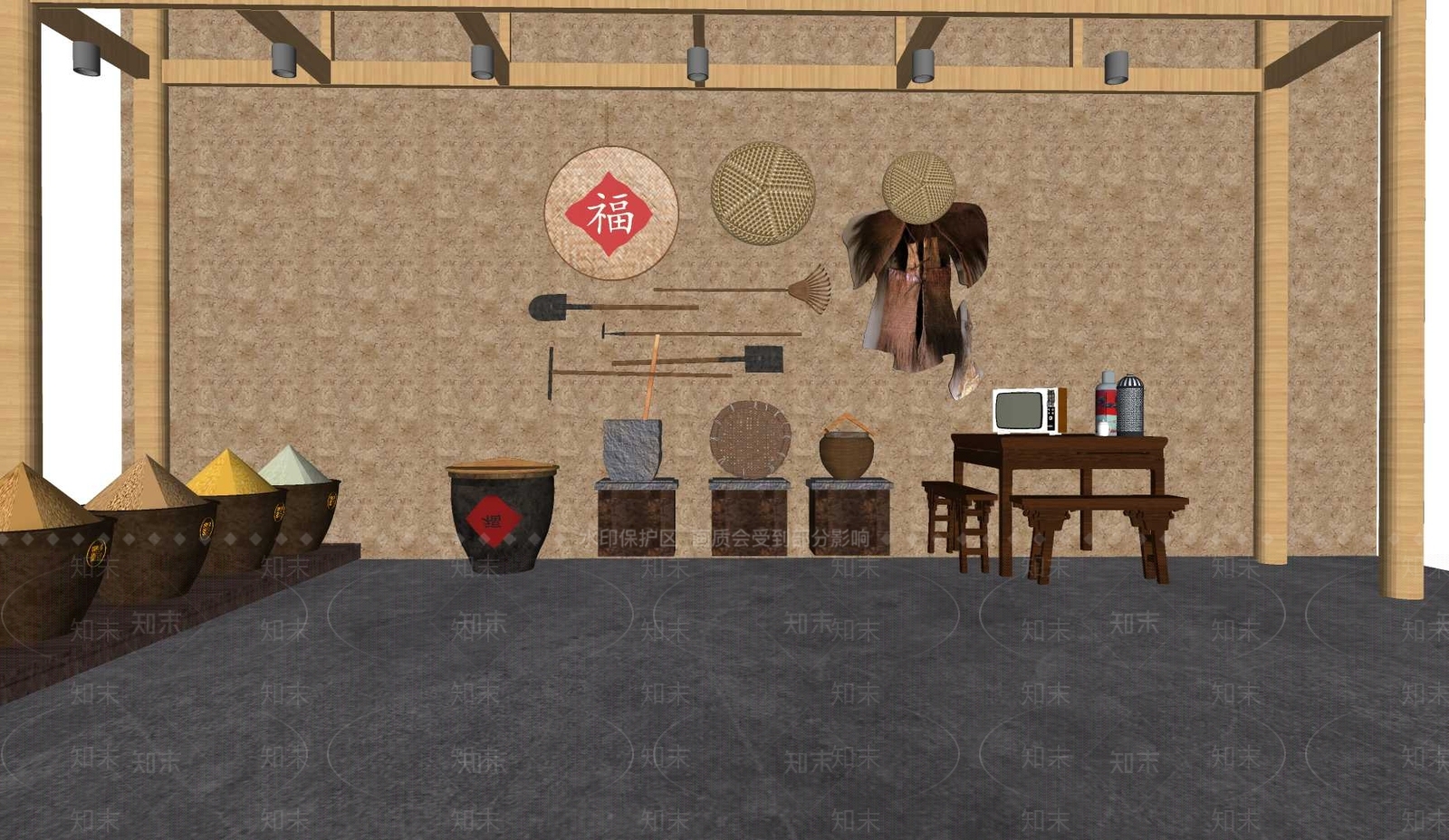 新中式现代文化墙SU模型下载【ID:1198242862】