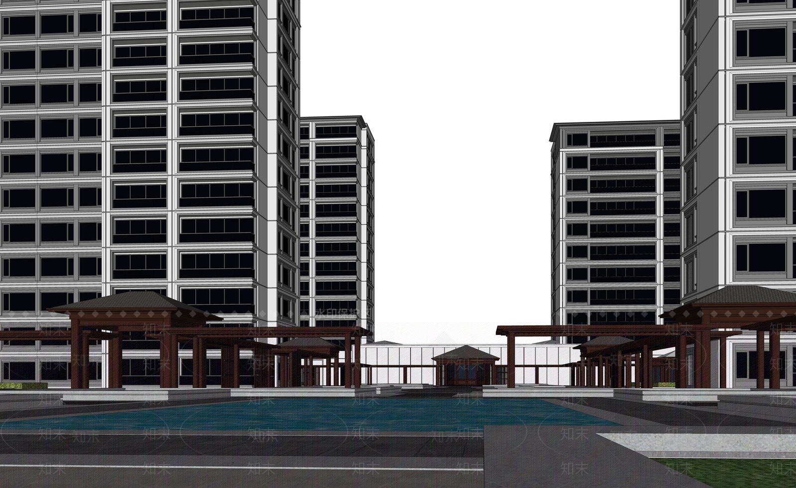 现代小区建筑SU模型下载【ID:1198248955】