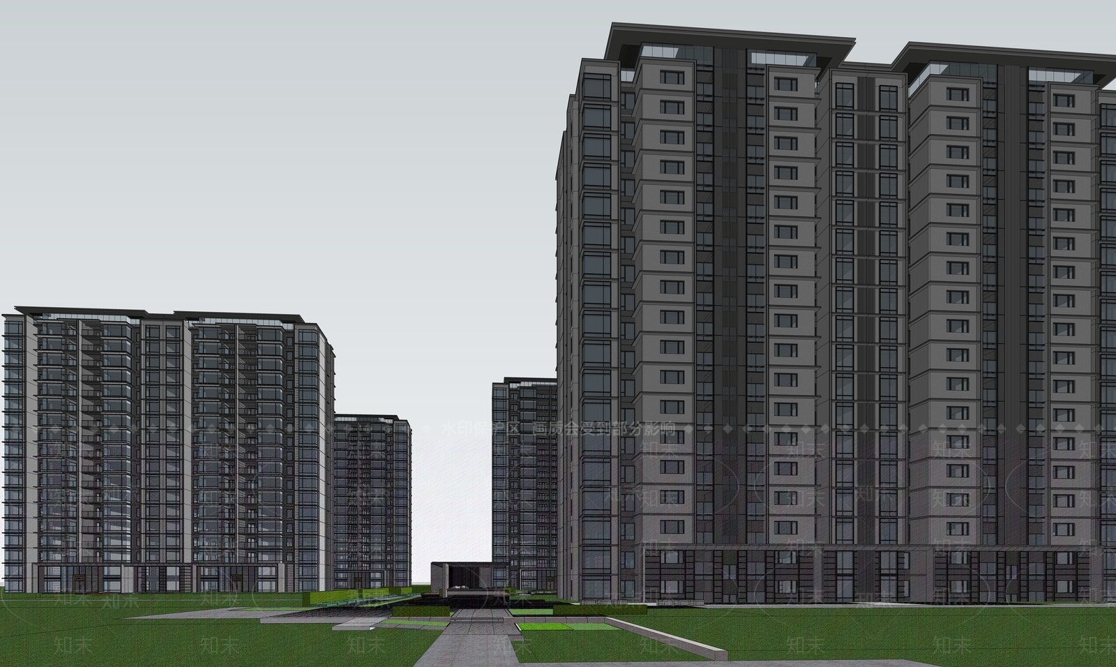 现代小区建筑SU模型下载【ID:1198252406】