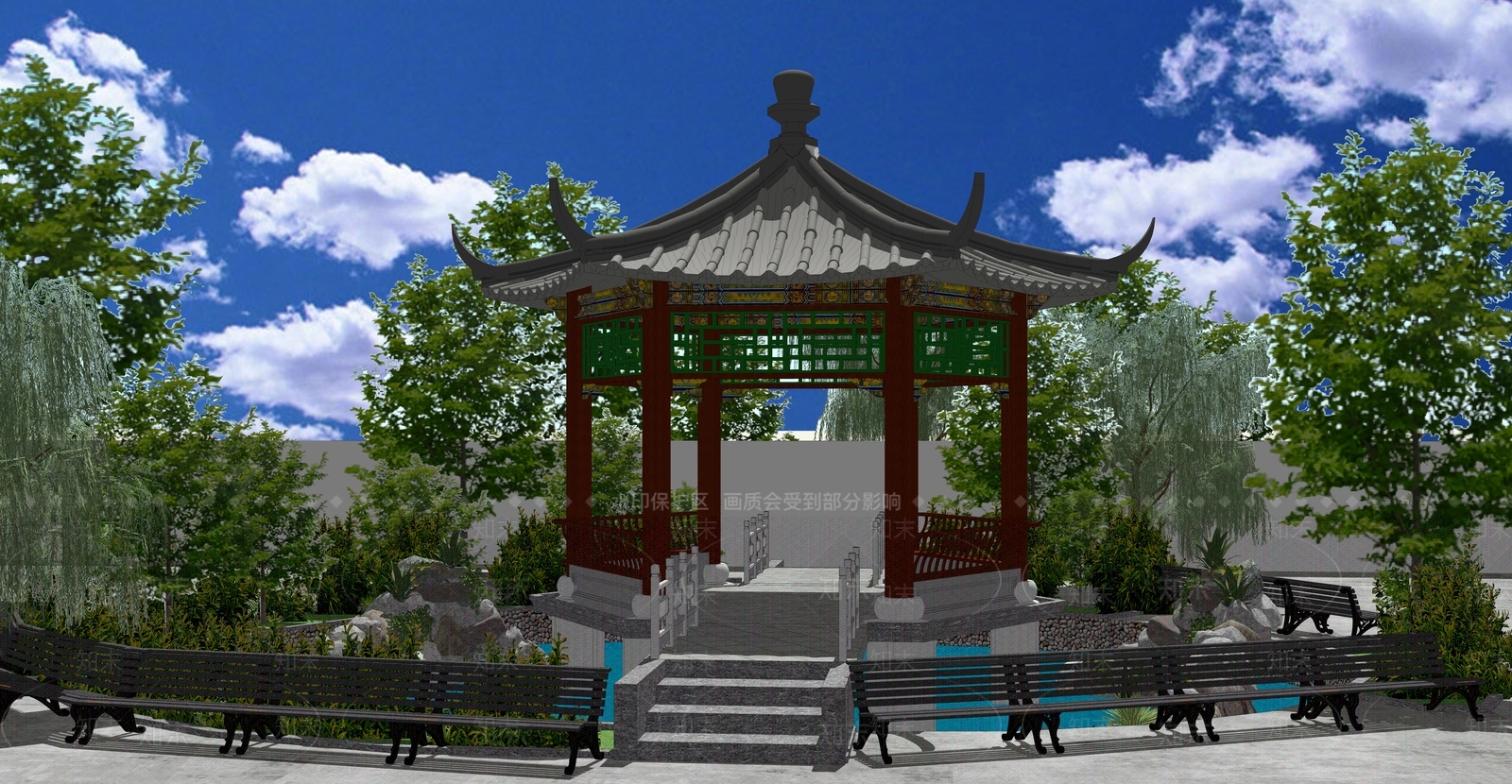 新中式景观公园SU模型下载【ID:1198262808】
