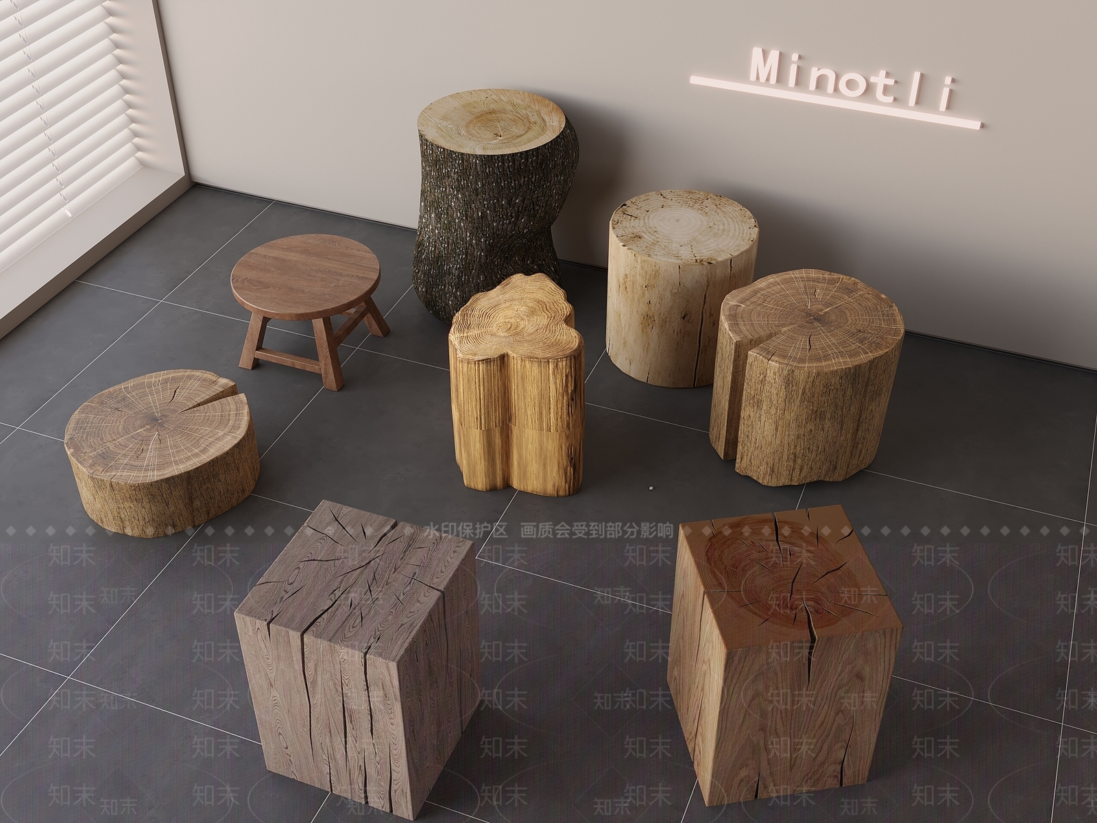 原木北欧其他凳子3D模型下载【ID:1198274048】