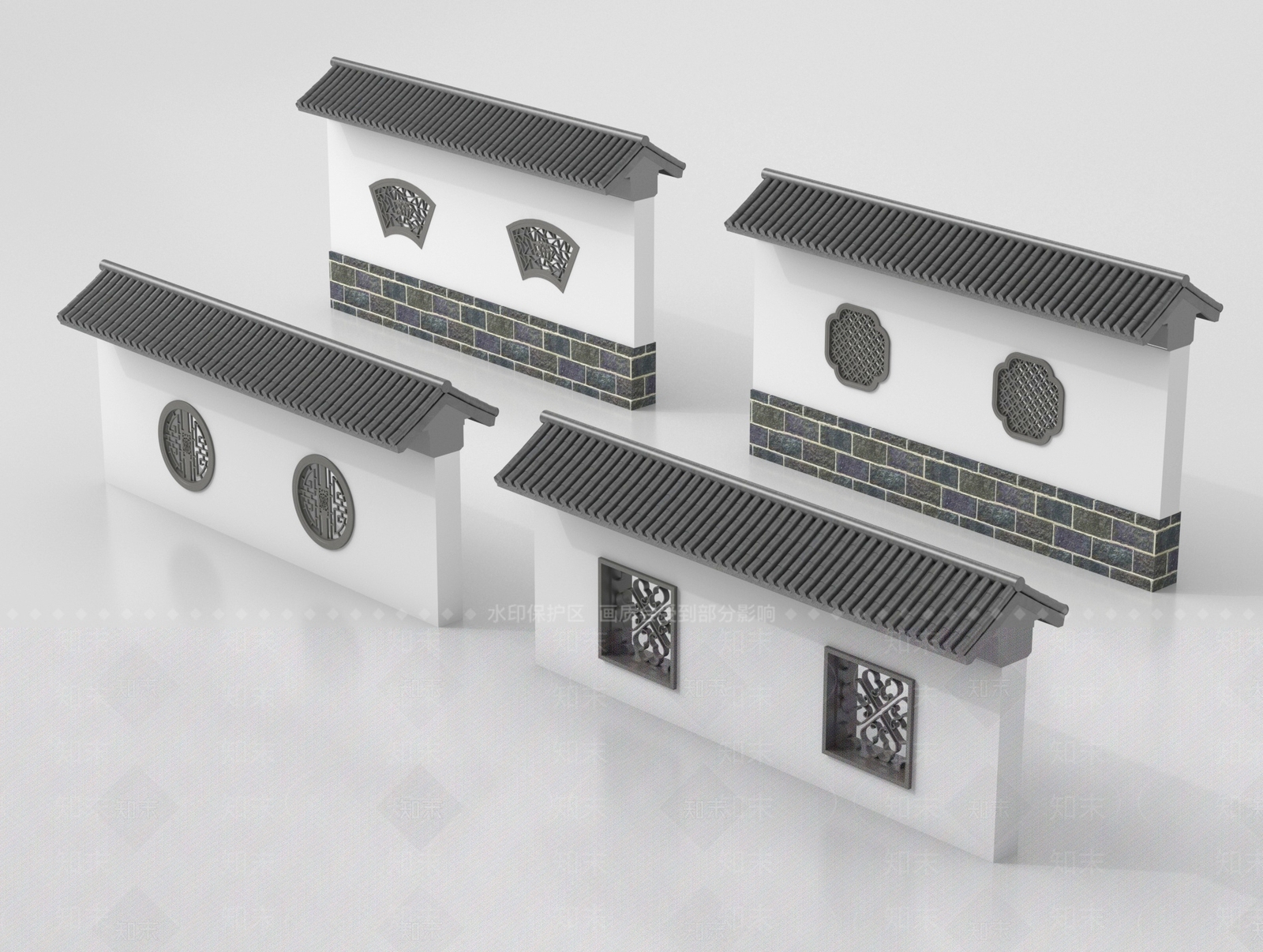 中式围墙3D模型下载【ID:1198279533】