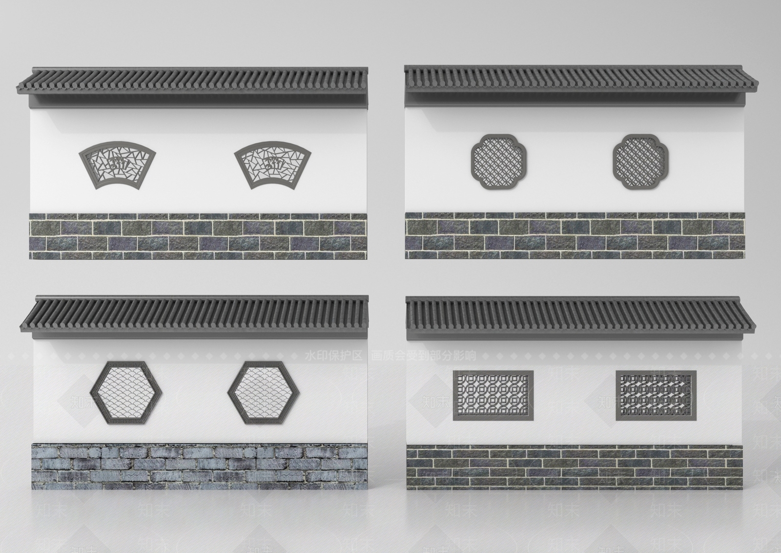 中式围墙3D模型下载【ID:1198279695】