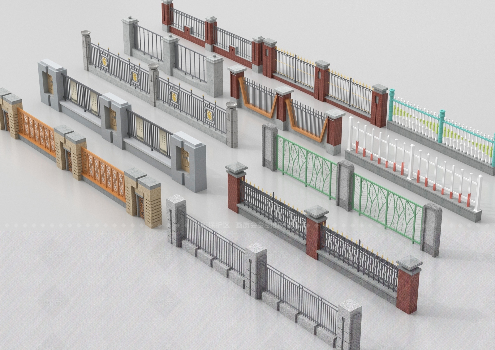 中式围墙3D模型下载【ID:1198279758】