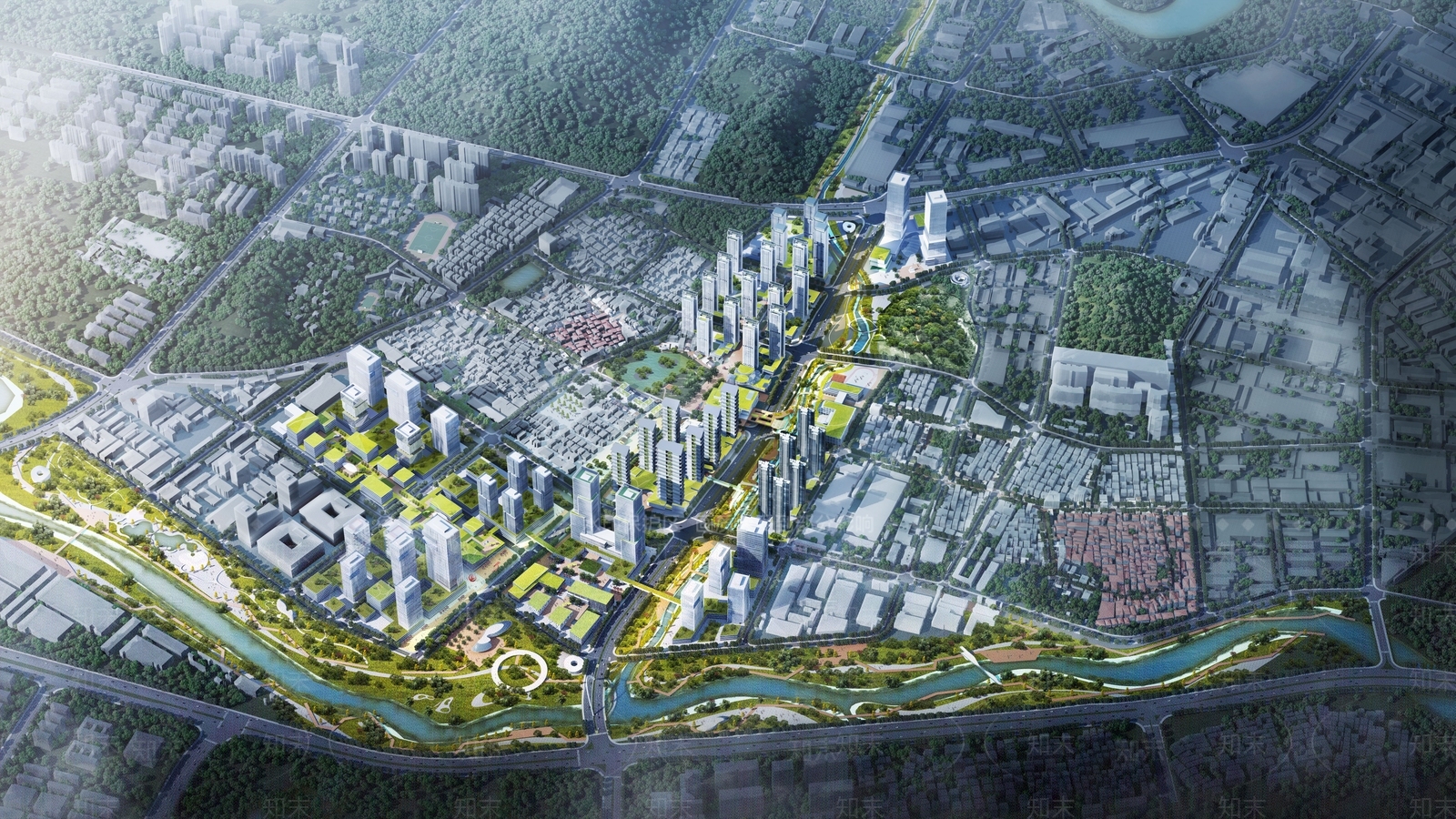 现代鸟瞰规划SU模型下载【ID:1198281375】