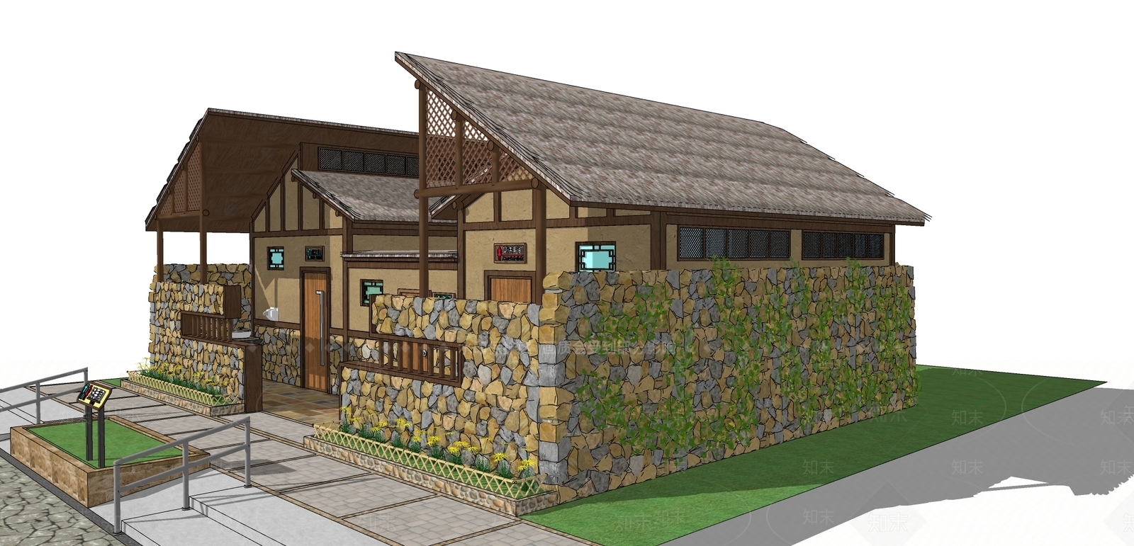 现代原木小公建SU模型下载【ID:1198282932】