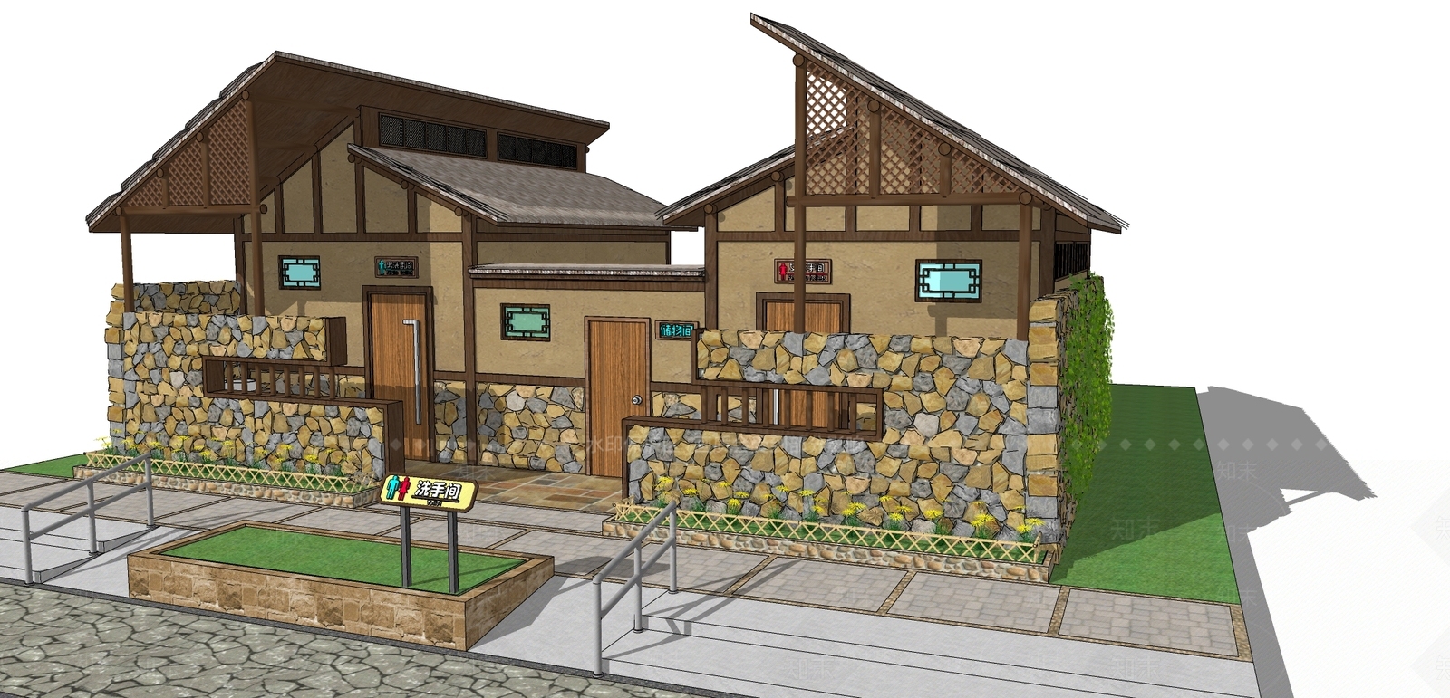 现代原木小公建SU模型下载【ID:1198282932】