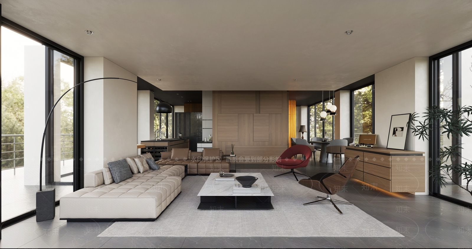 意式简约别墅客餐厅3D模型下载【ID:1198285653】