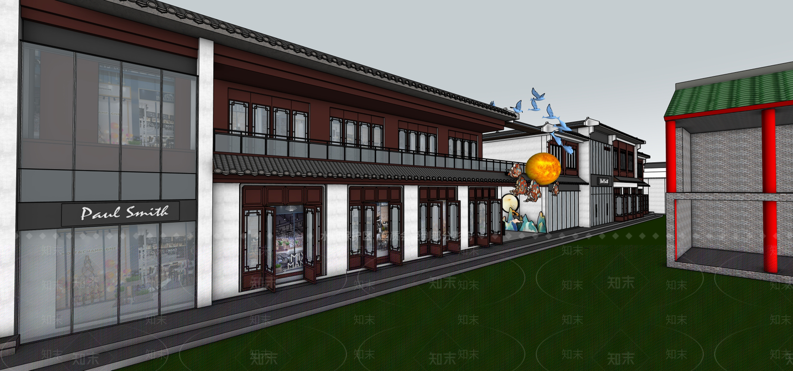 新中式中式商业街SU模型下载【ID:1198295089】