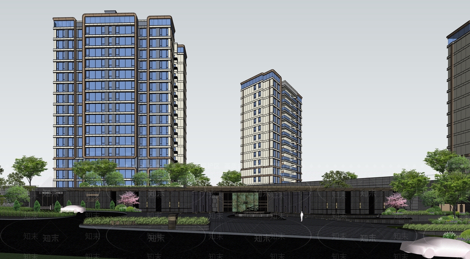 现代轻奢小区建筑SU模型下载【ID:1198297702】
