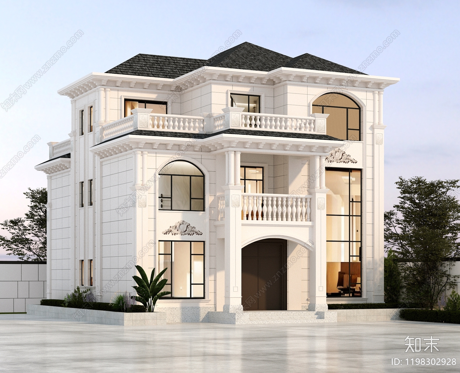 欧式现代别墅建筑施工图下载【ID:1198302928】