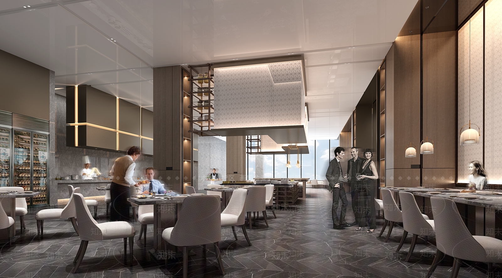 现代轻奢自助餐厅3D模型下载【ID:1198309463】