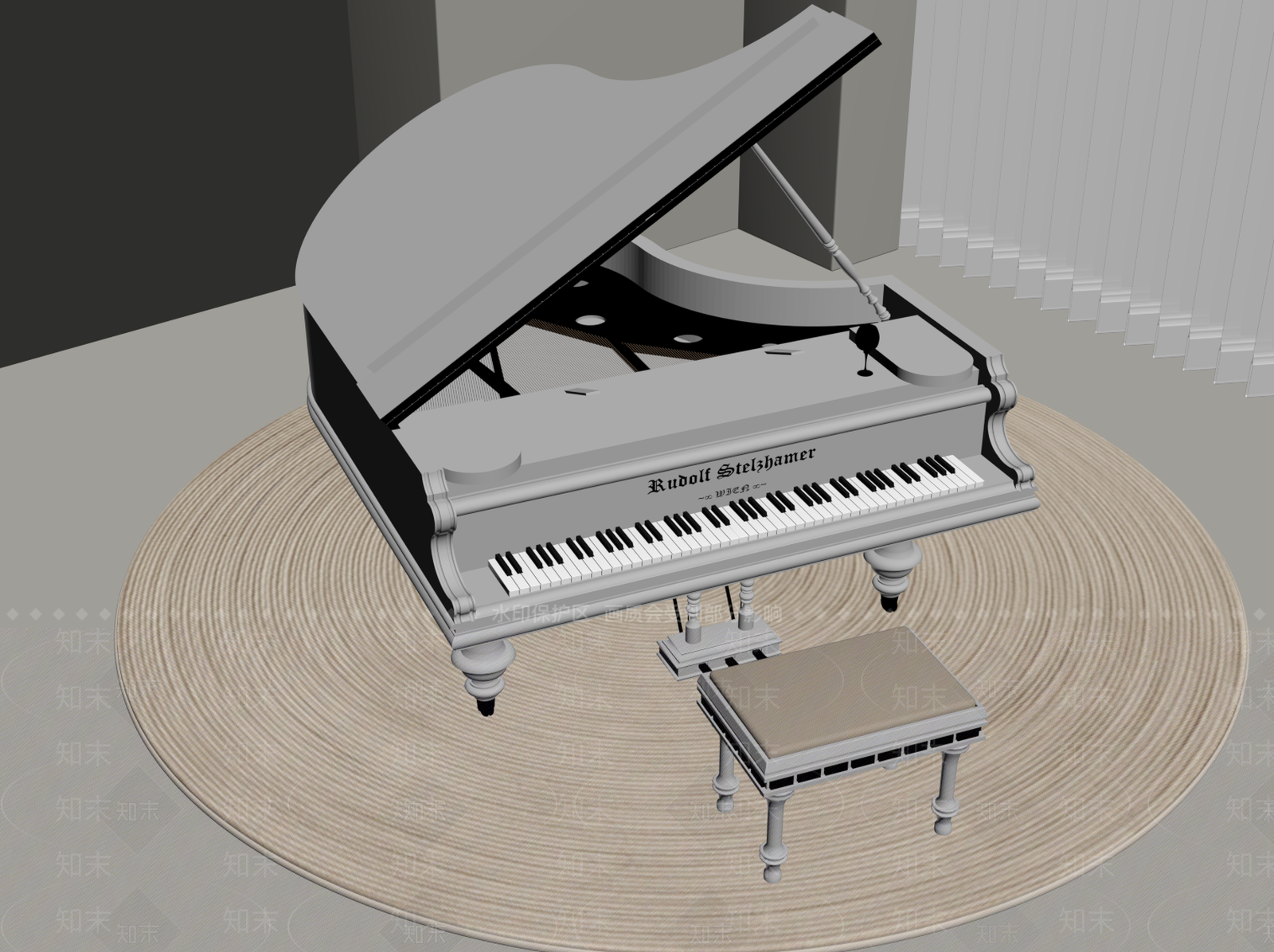现代钢琴房SU模型下载【ID:1198315270】