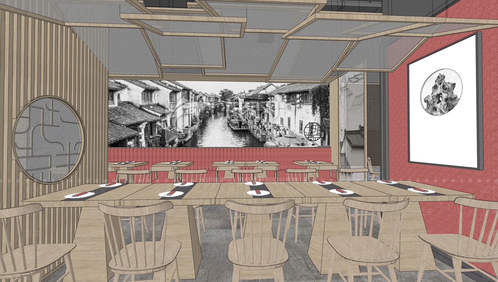 新中式中餐厅SU模型下载【ID:1198316774】