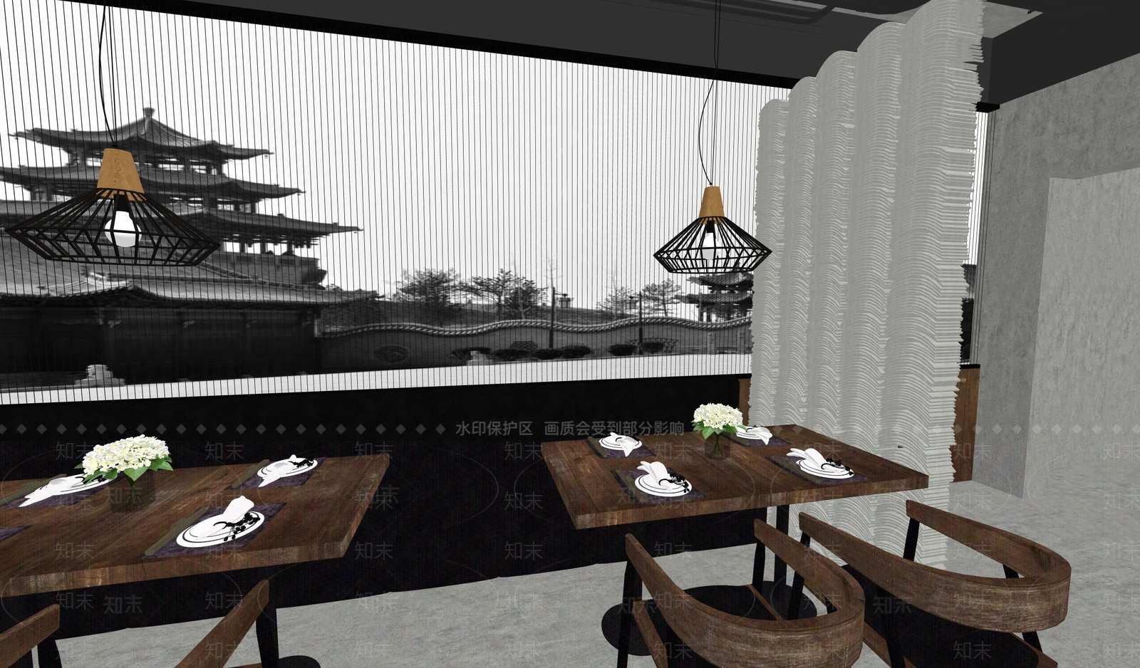 新中式中餐厅SU模型下载【ID:1198316799】