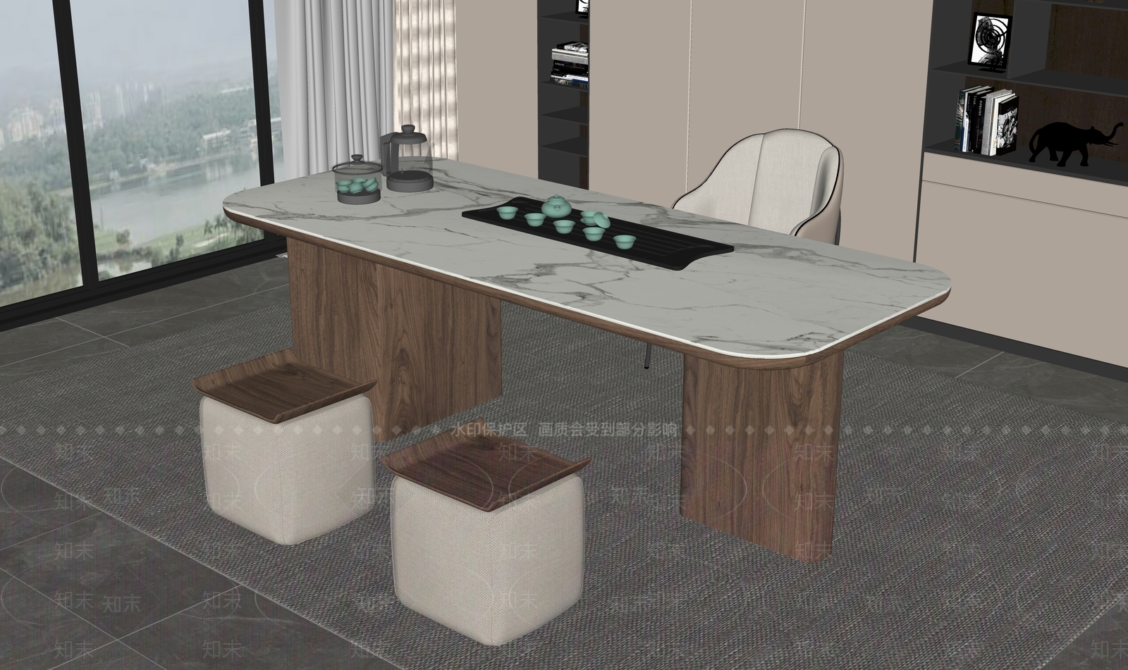 现代茶桌椅SU模型下载【ID:1198321886】