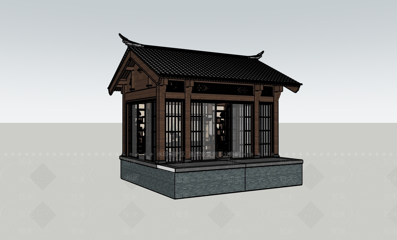 新中式中式古建筑SU模型下载【ID:1198321994】