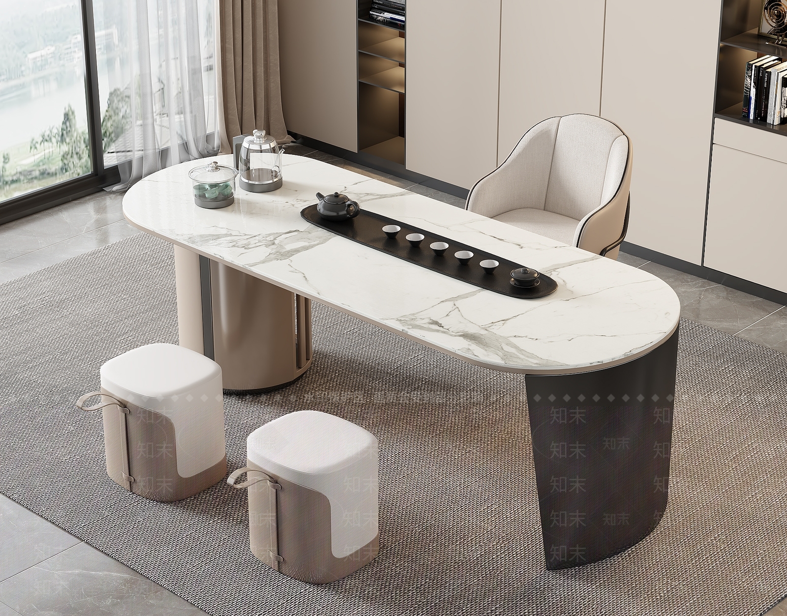 现代茶桌椅3D模型下载【ID:1198323646】