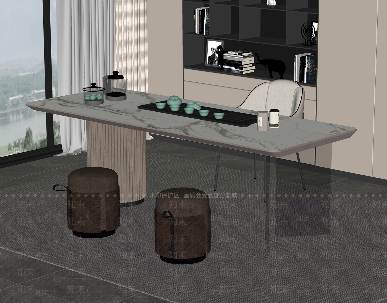现代茶桌椅SU模型下载【ID:1198324188】