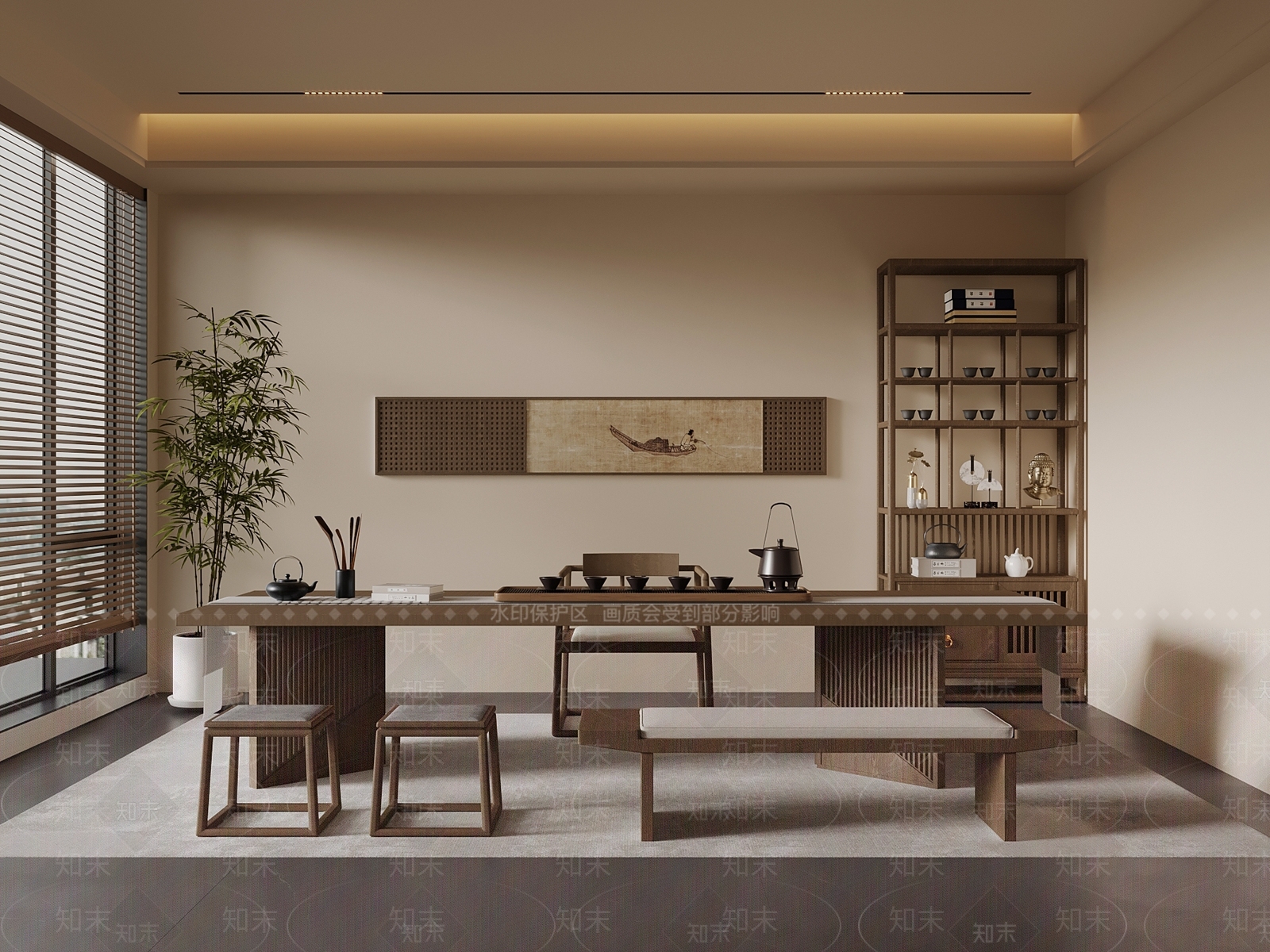 新中式茶室SU模型下载【ID:1198325989】