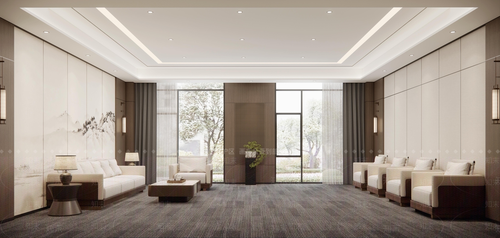 现代新中式接待室SU模型下载【ID:1198327977】