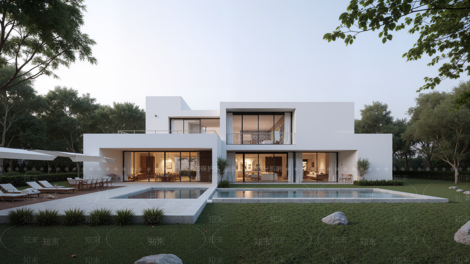 现代极简独栋别墅SU模型下载【ID:1198328090】