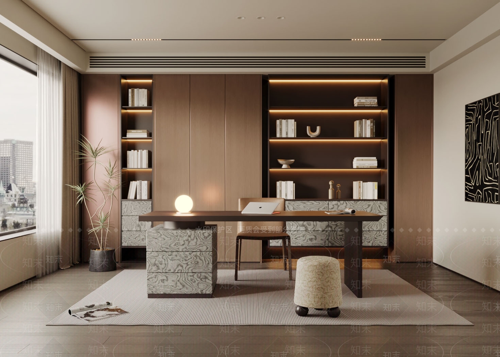 现代意式书房3D模型下载【ID:1198328996】