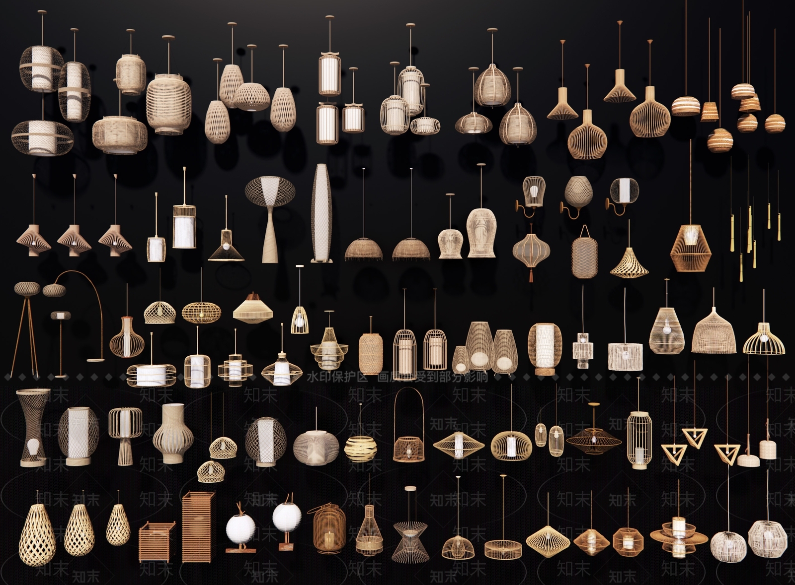 日式吊灯SU模型下载【ID:1198328759】