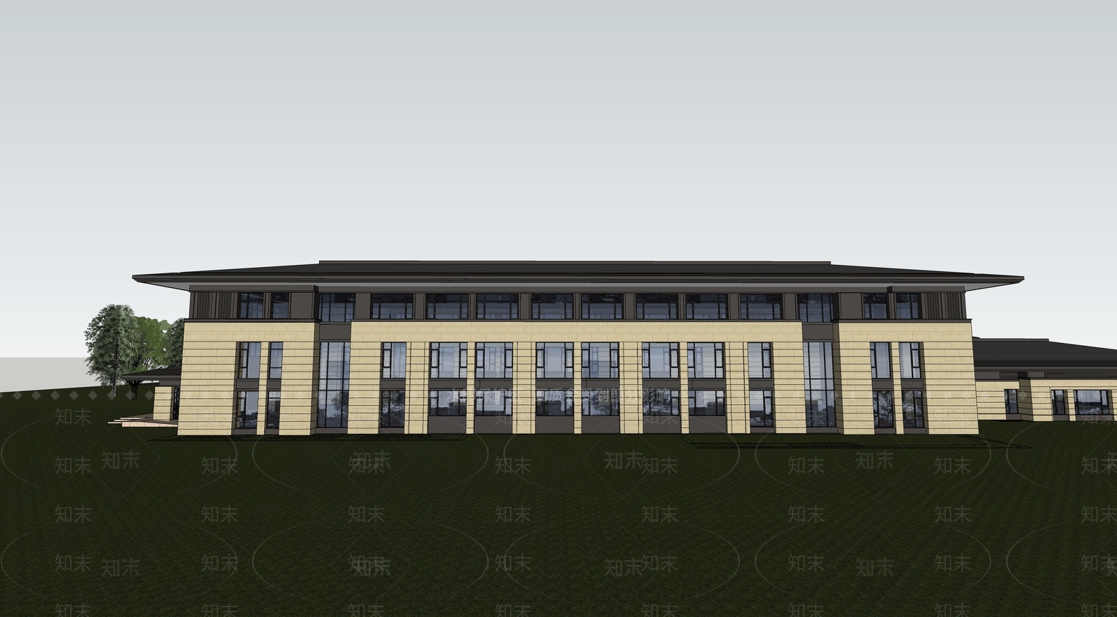 新中式酒店建筑SU模型下载【ID:1198333673】