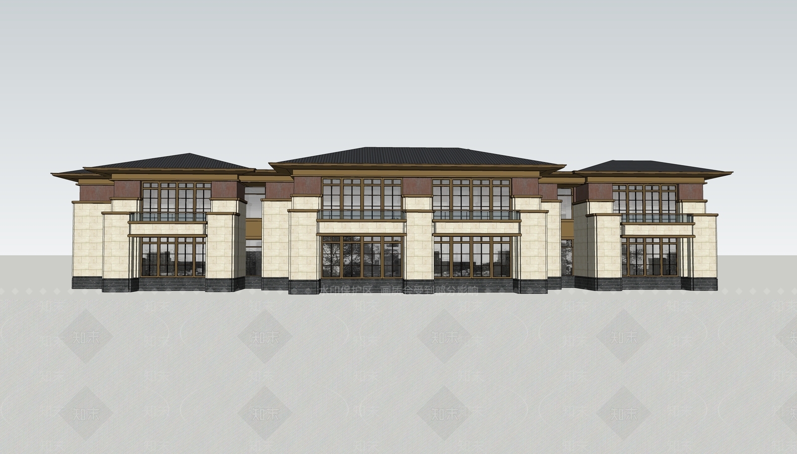 新中式酒店建筑SU模型下载【ID:1198334812】