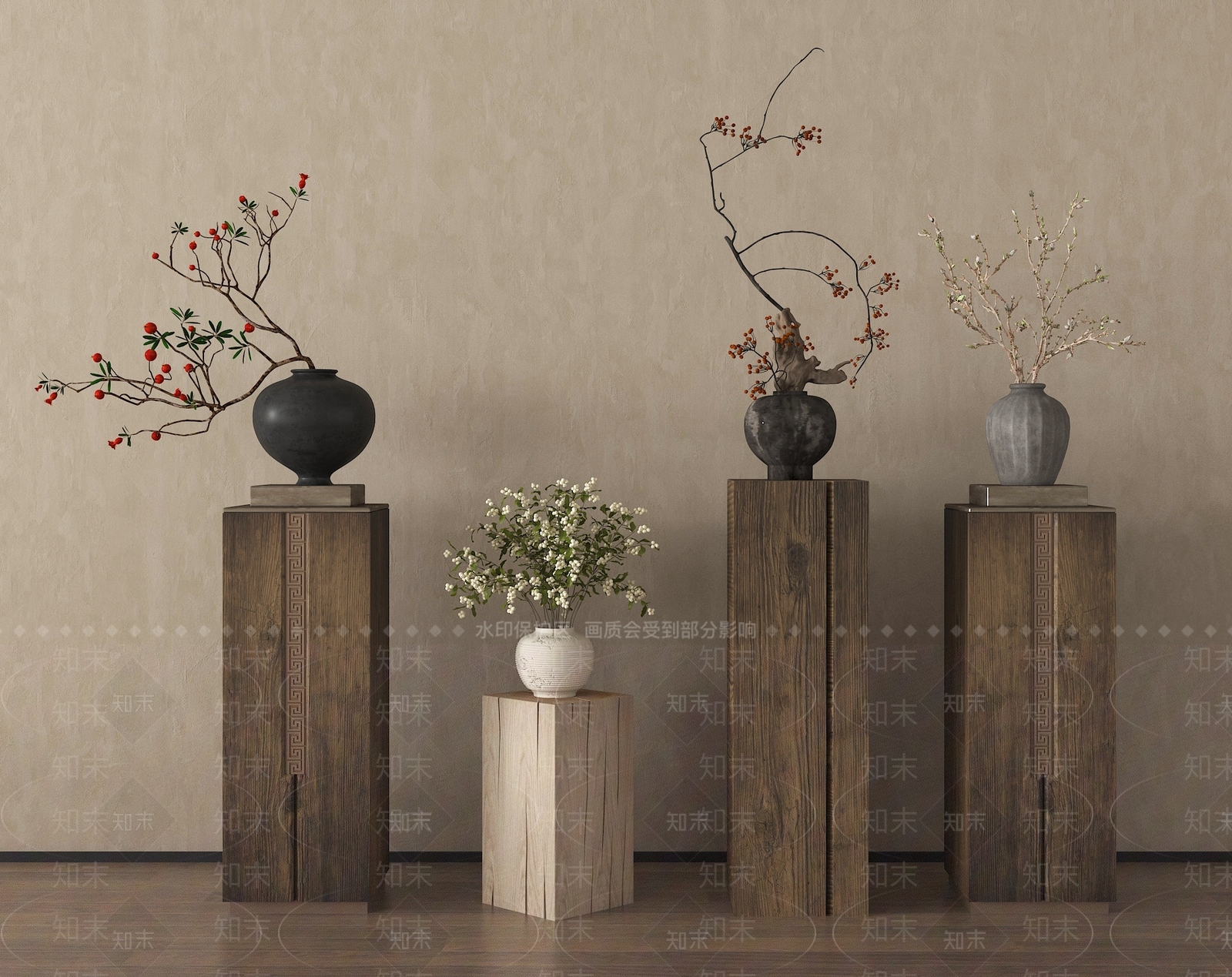 侘寂花艺3D模型下载【ID:1198335684】