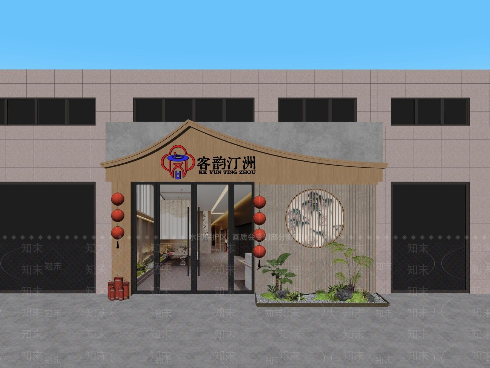 现代新中式门头SU模型下载【ID:1198337241】