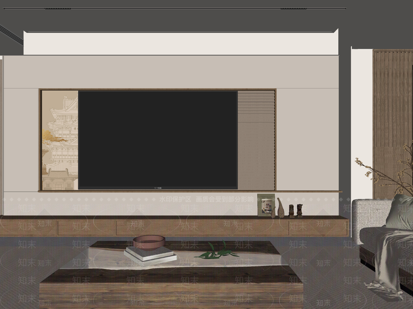 新中式中式背景墙SU模型下载【ID:1198338020】
