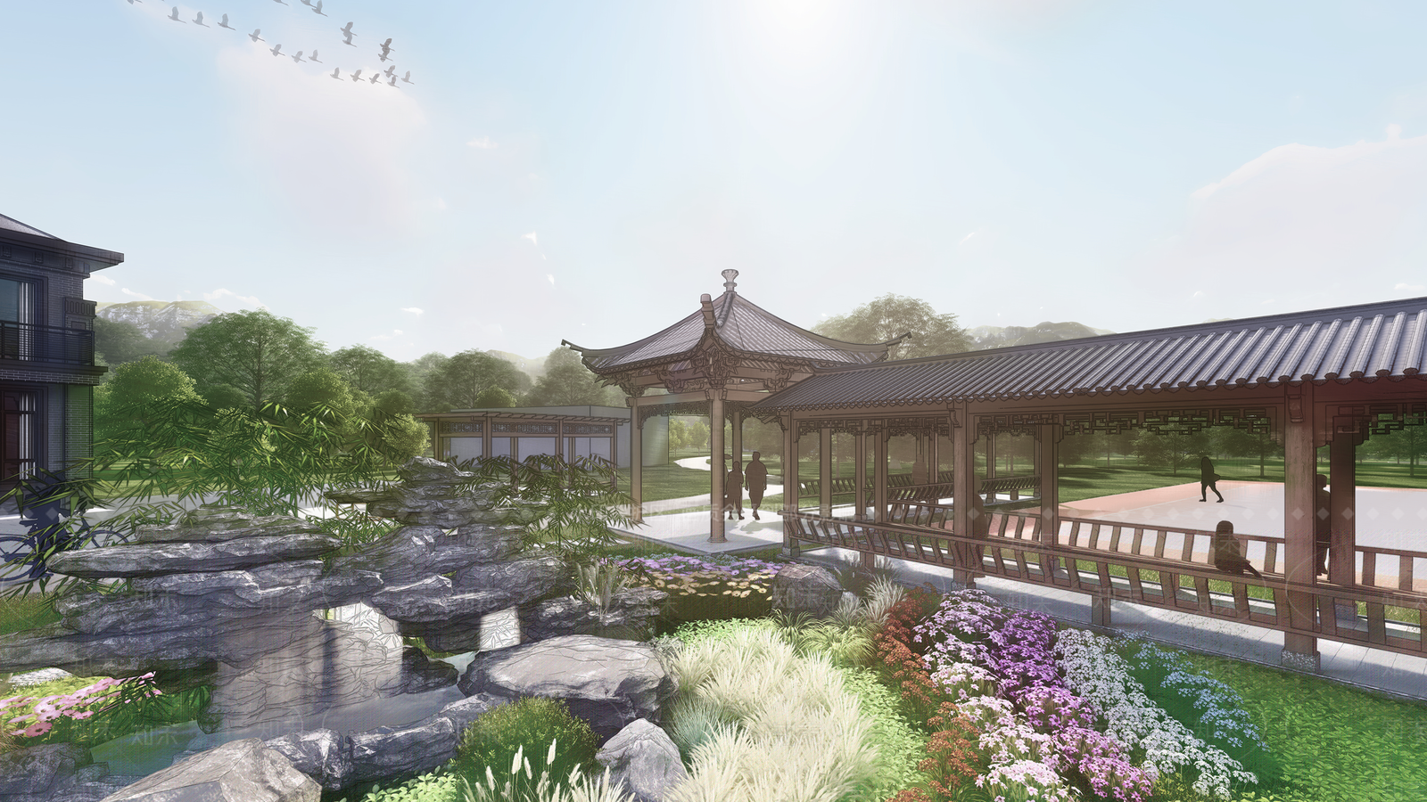 新中式中式乡村公园SU模型下载【ID:1198344183】