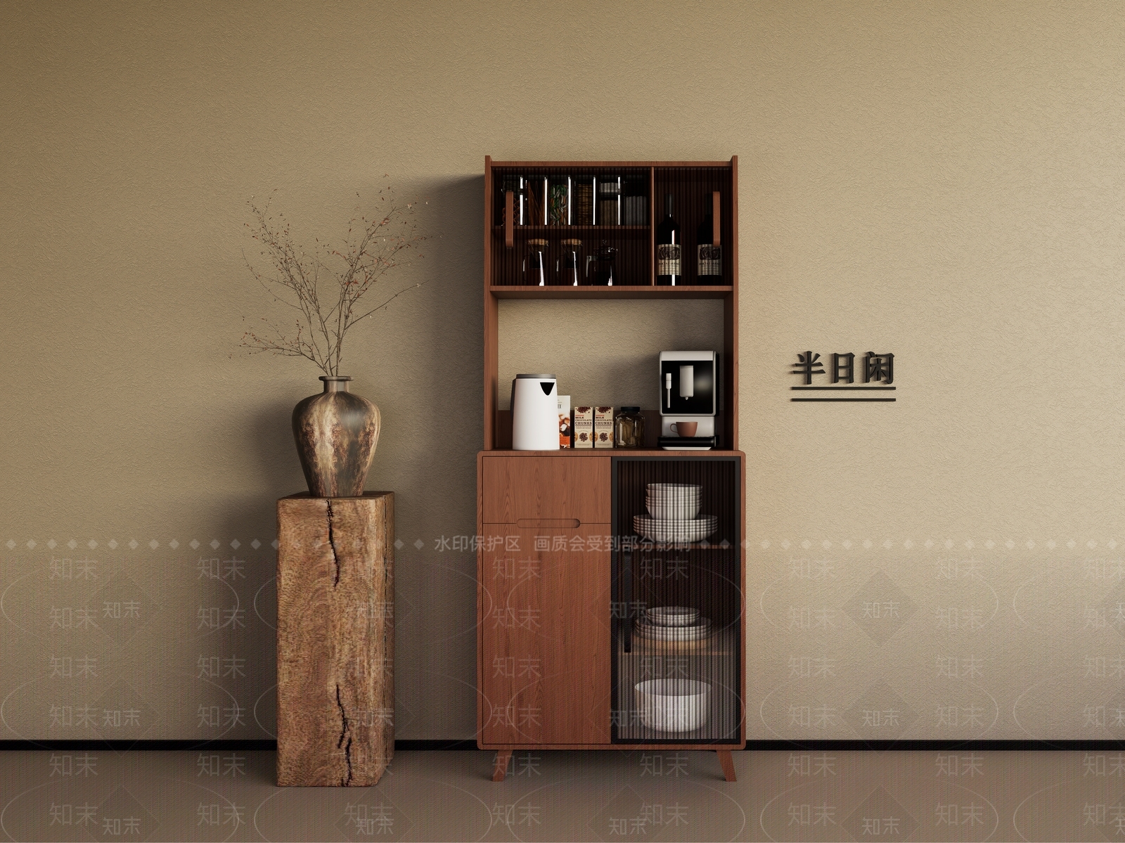 日式复古酒柜3D模型下载【ID:1198345949】