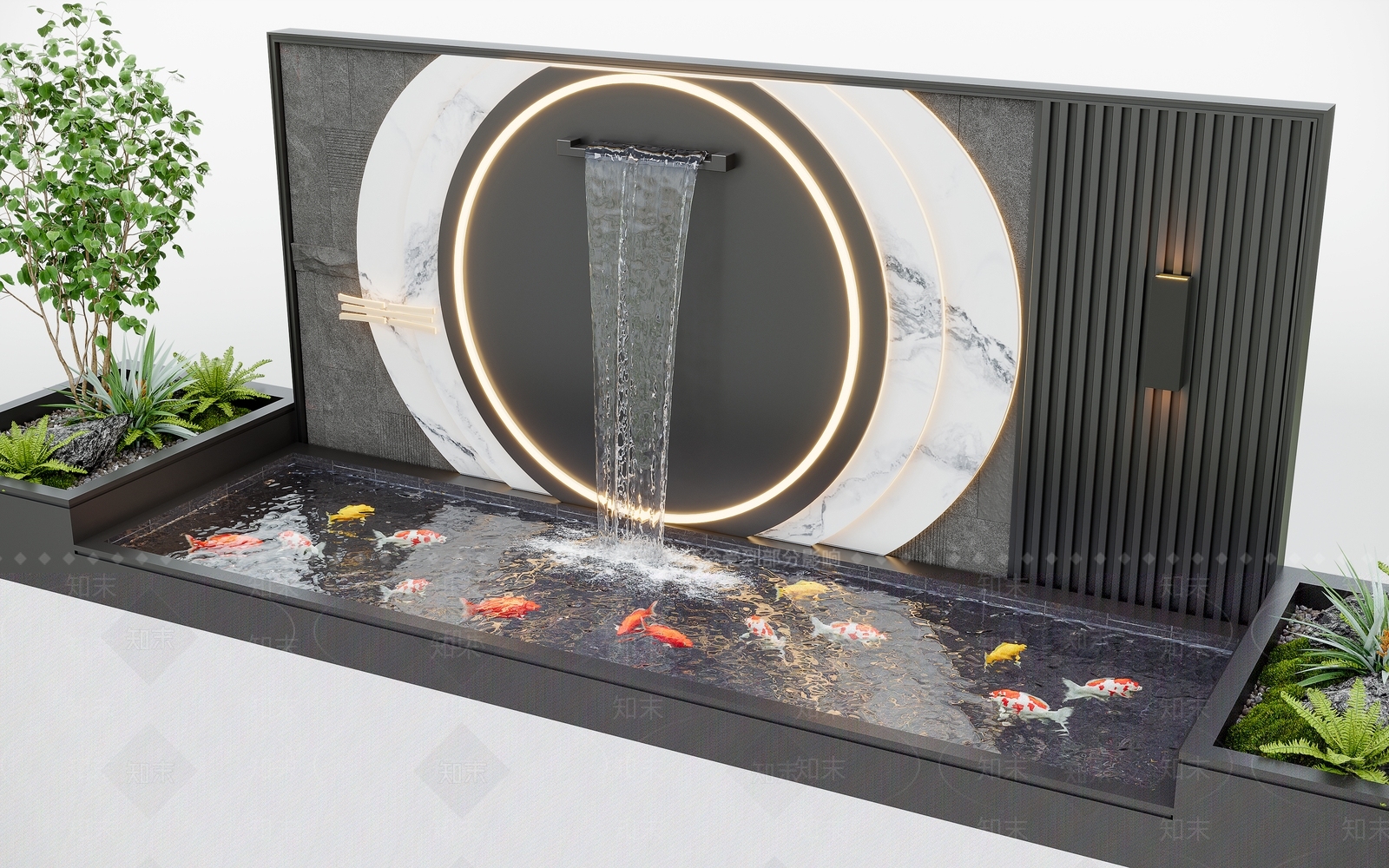 现代墙面3D模型渲染效果图