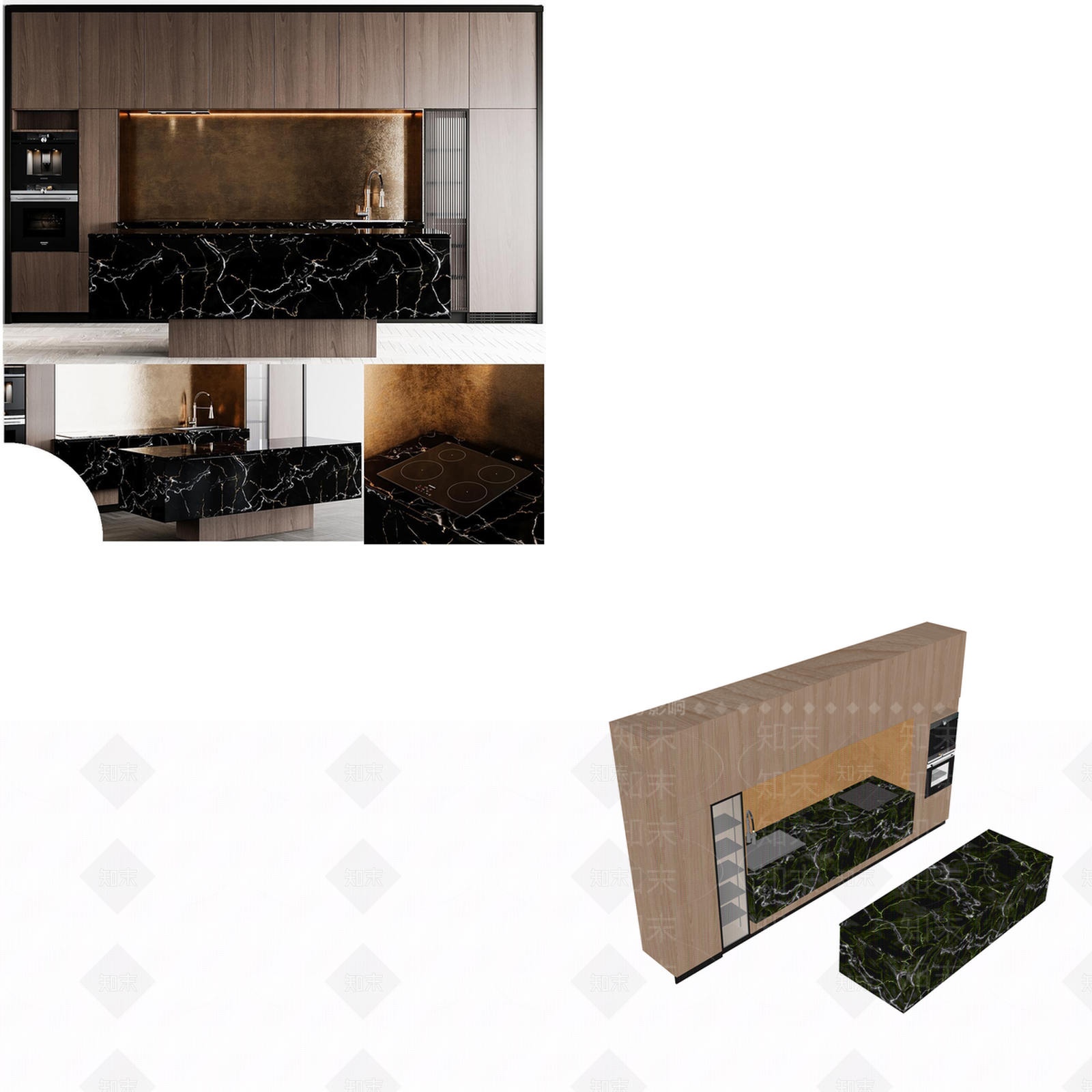 意式轻奢开放式厨房SU模型下载【ID:1198353707】