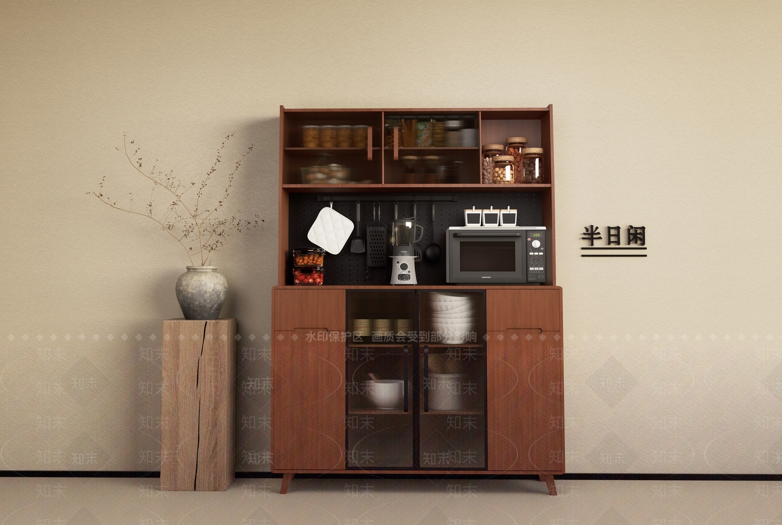 复古中古餐边柜3D模型下载【ID:1198355454】