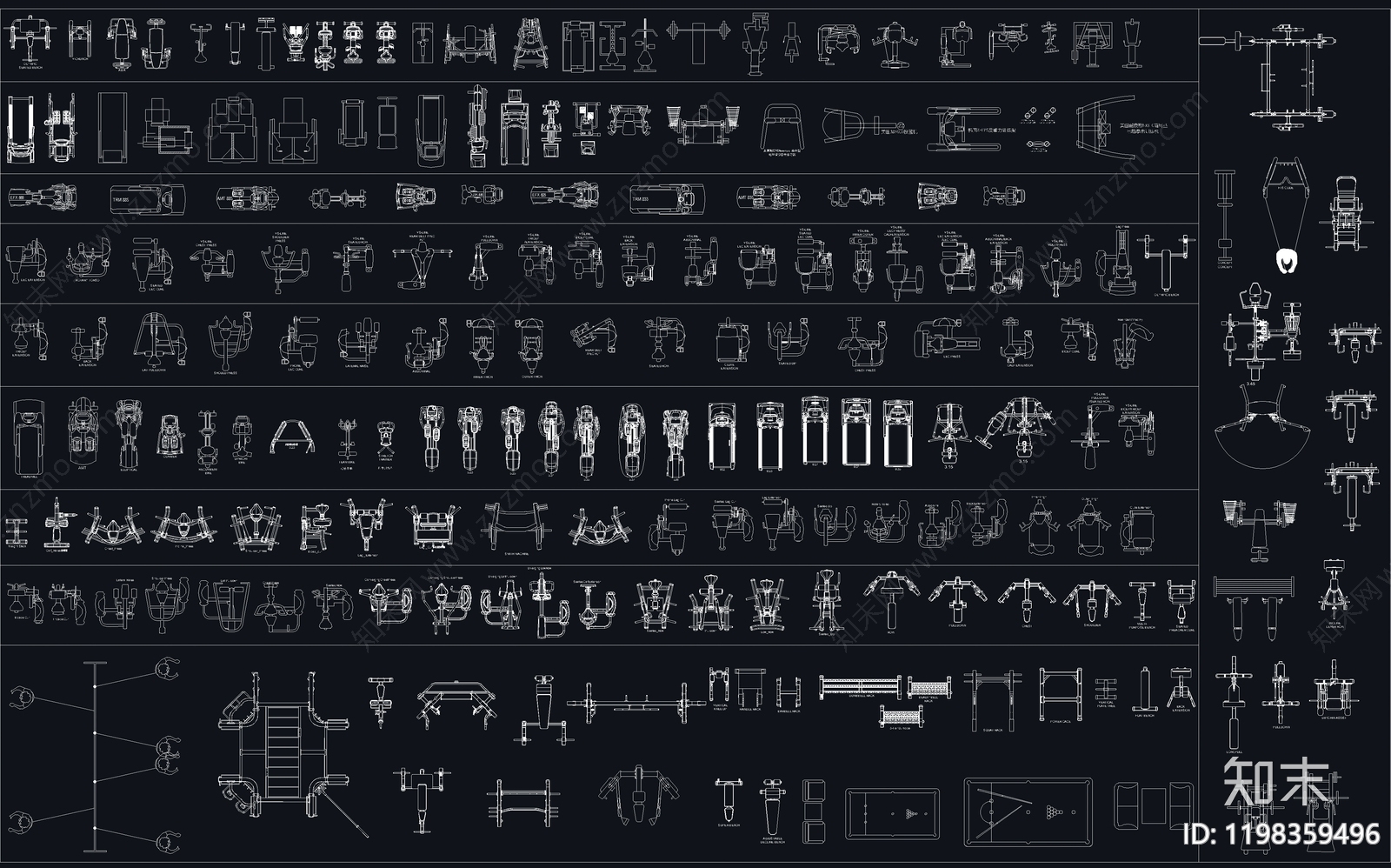 现代健身房施工图下载【ID:1198359496】