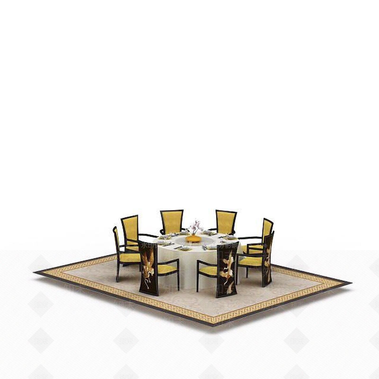 中式餐中式厅桌椅组合3D模型下载【ID:1198360560】